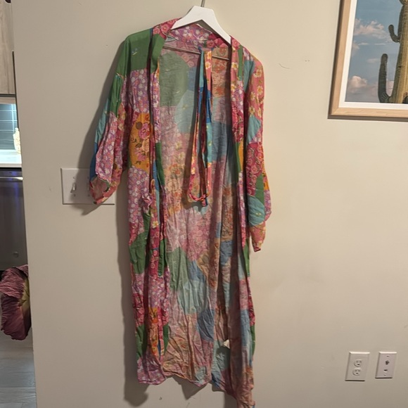 Spell Floral Multicolor Freda Patchwork Kimono Robe in Lolly - Picture 10 of 12